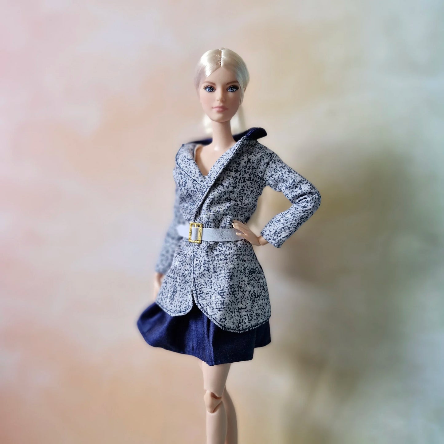 Speckled Gray Jacket & Navy Skirt Set for Barbie doll