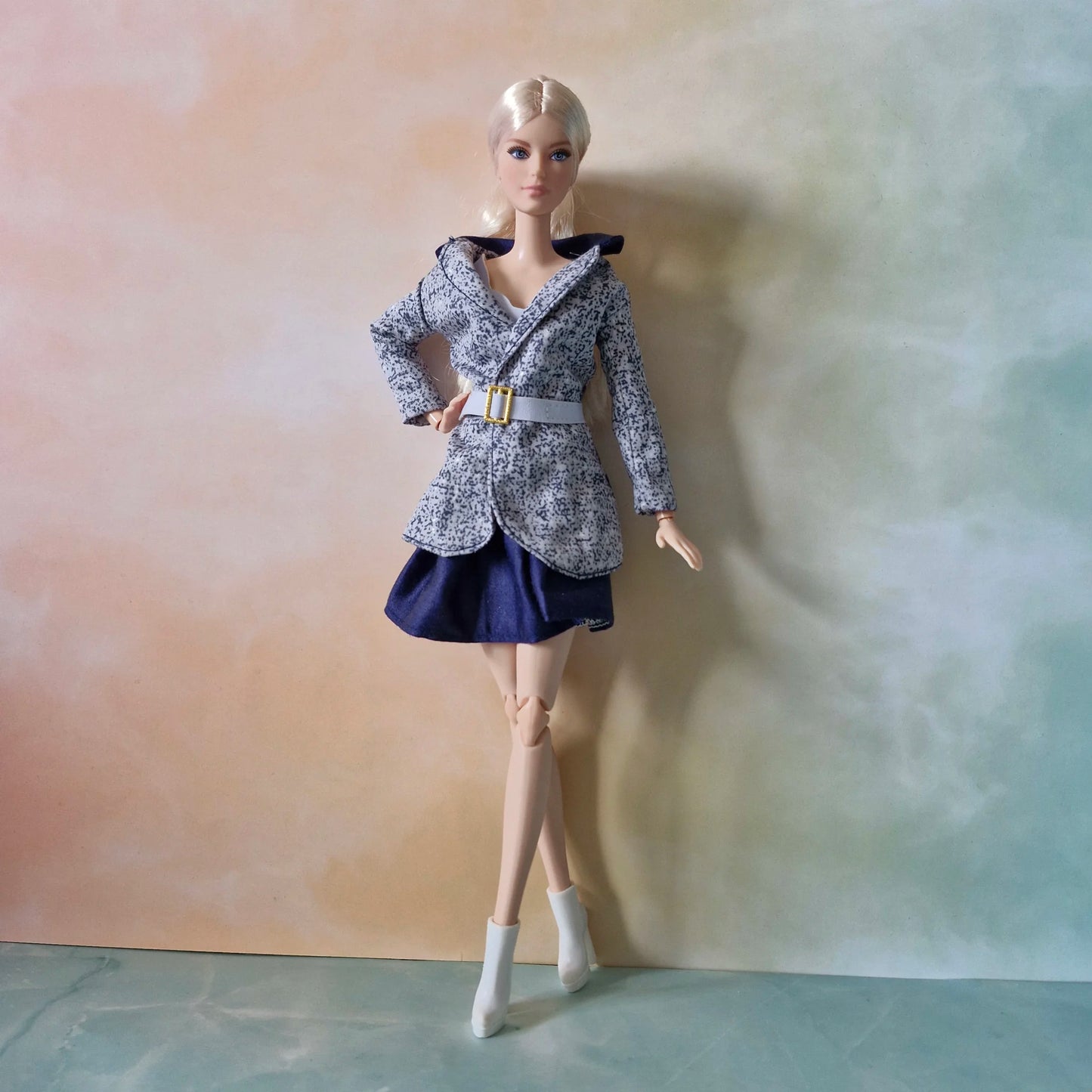 Speckled Gray Jacket & Navy Skirt Set for Barbie doll