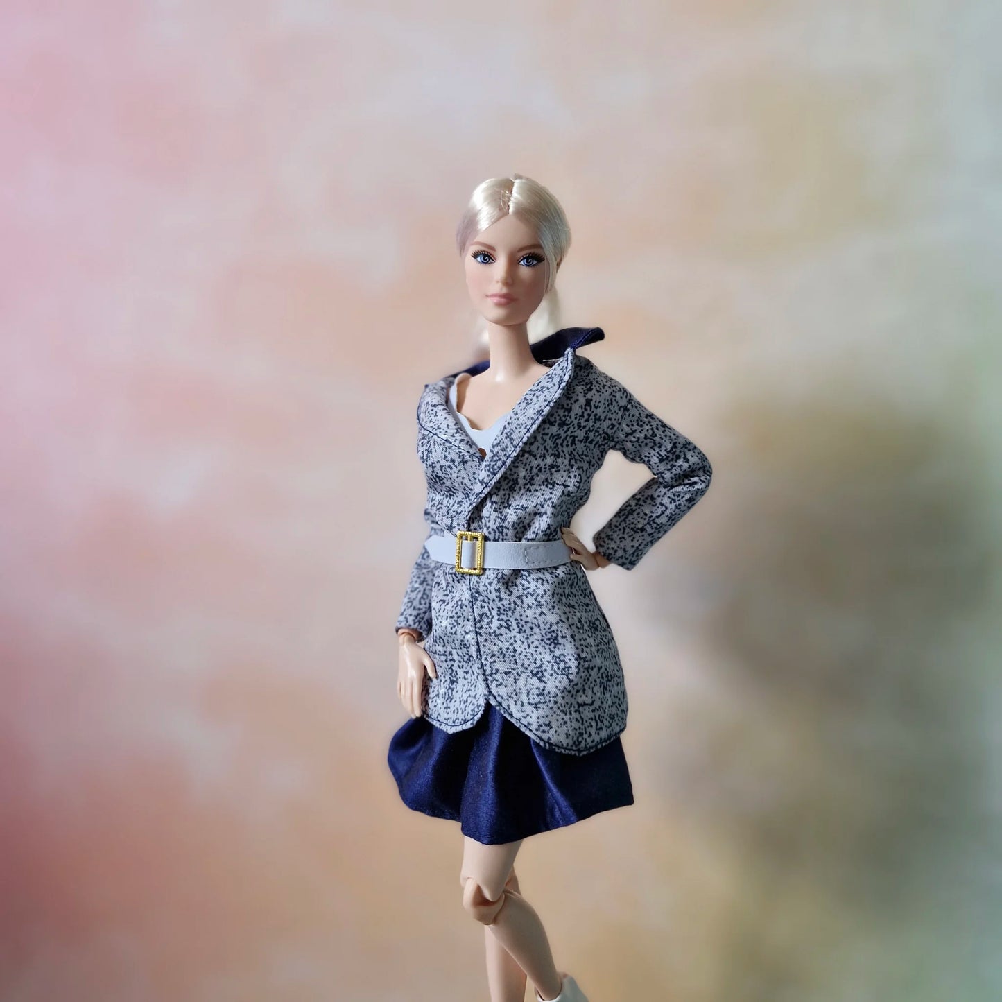Speckled Gray Jacket & Navy Skirt Set for Barbie doll