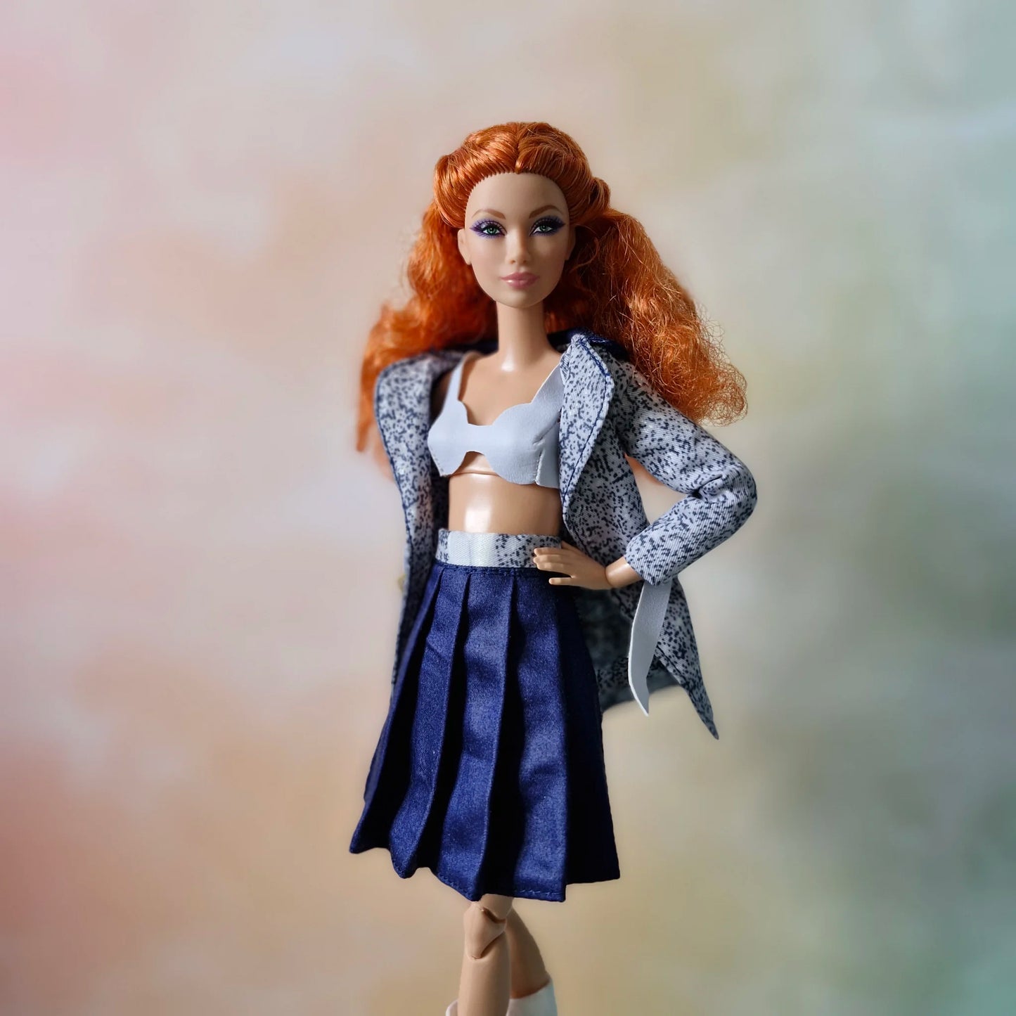 Speckled Gray Jacket & Navy Skirt Set for Barbie doll