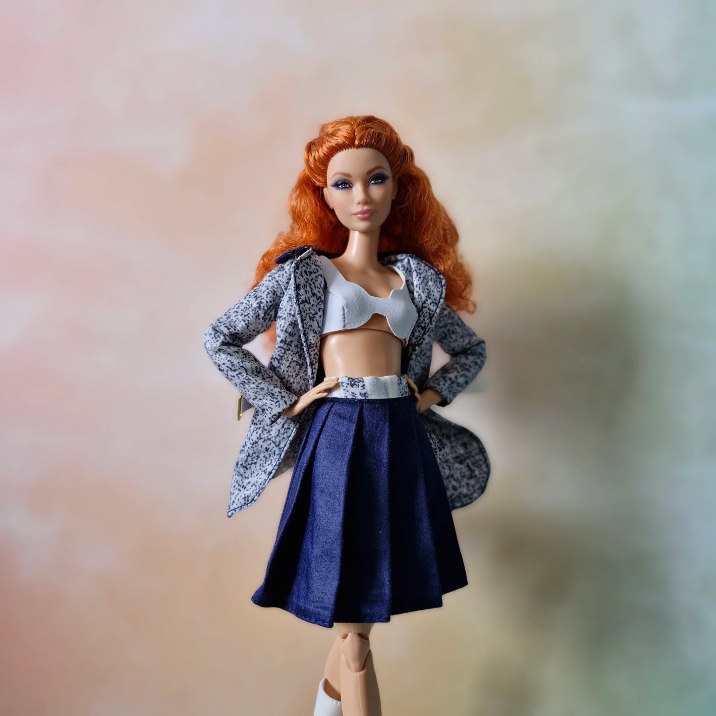 Speckled Gray Jacket & Navy Skirt Set for Barbie doll