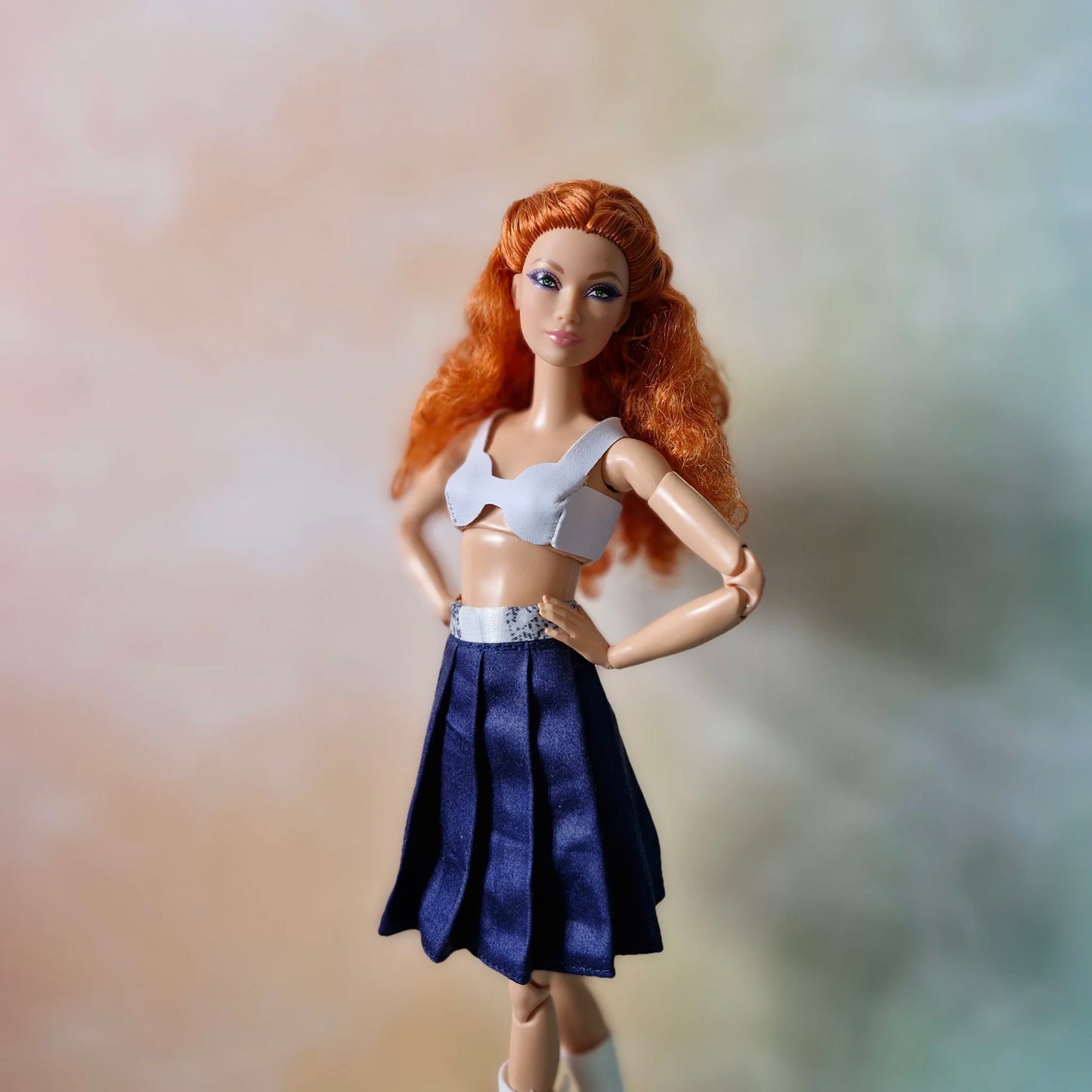 Speckled Gray Jacket & Navy Skirt Set for Barbie doll