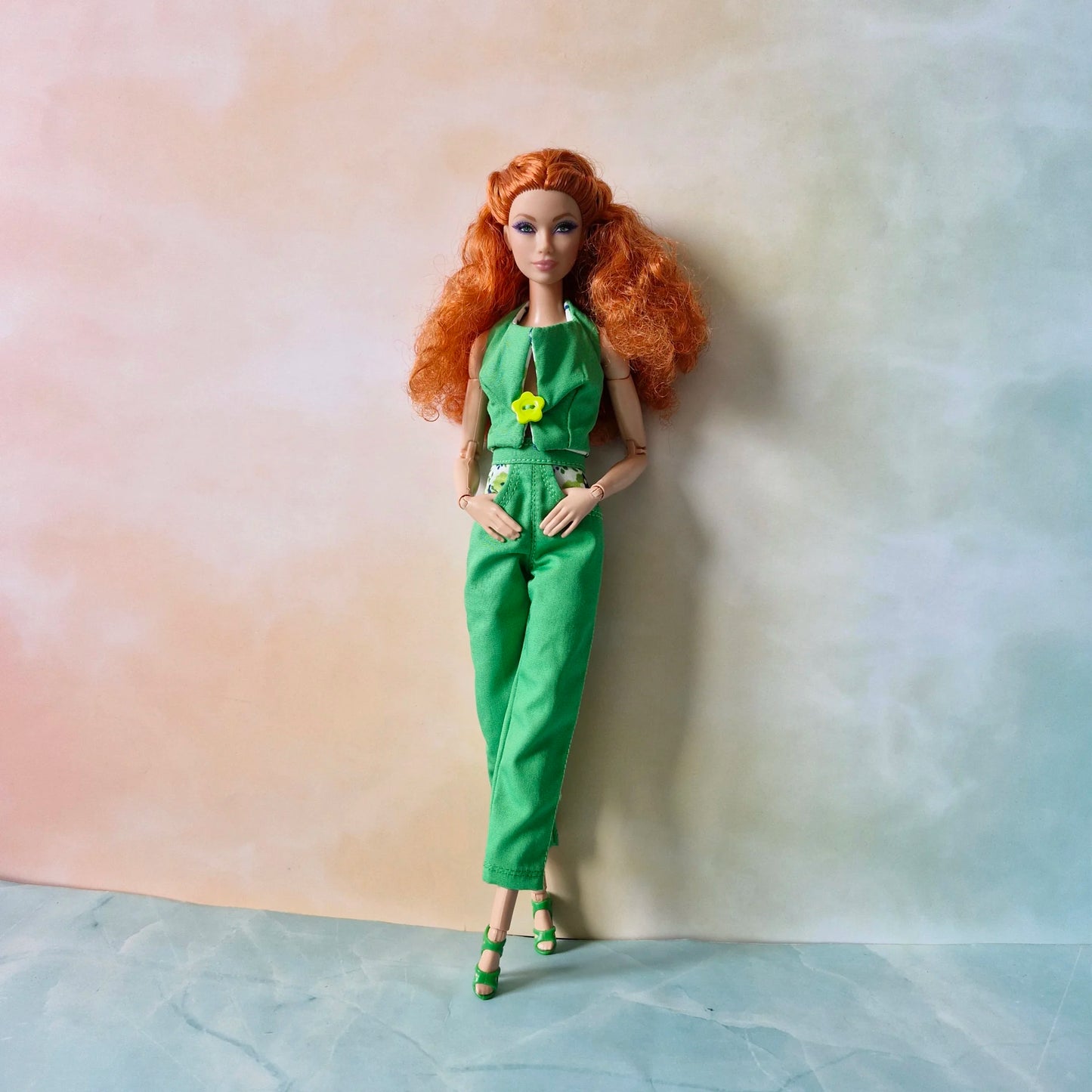 Handmade Reversible Top & Green Pants Set for 11.5 Inch Fashion Dolls