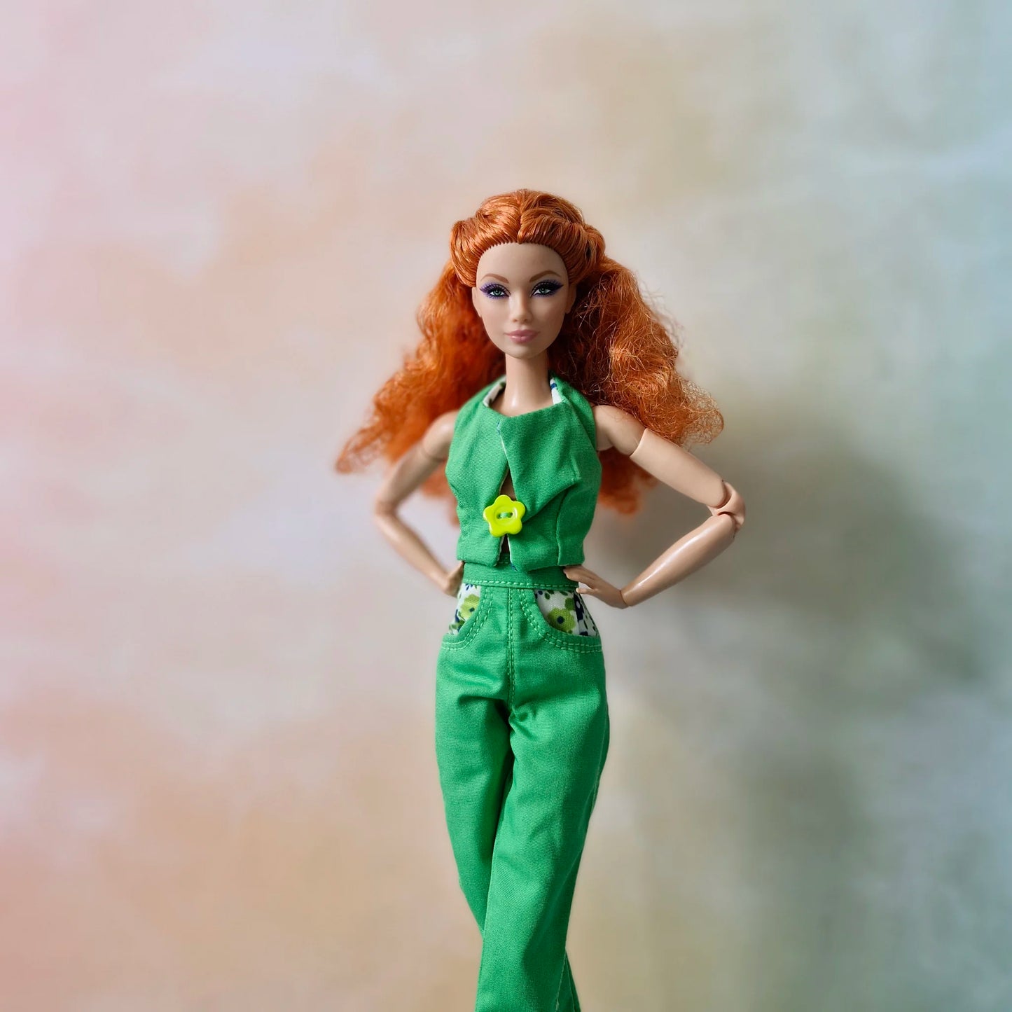Handmade Reversible Top & Green Pants Set for 11.5 Inch Fashion Dolls