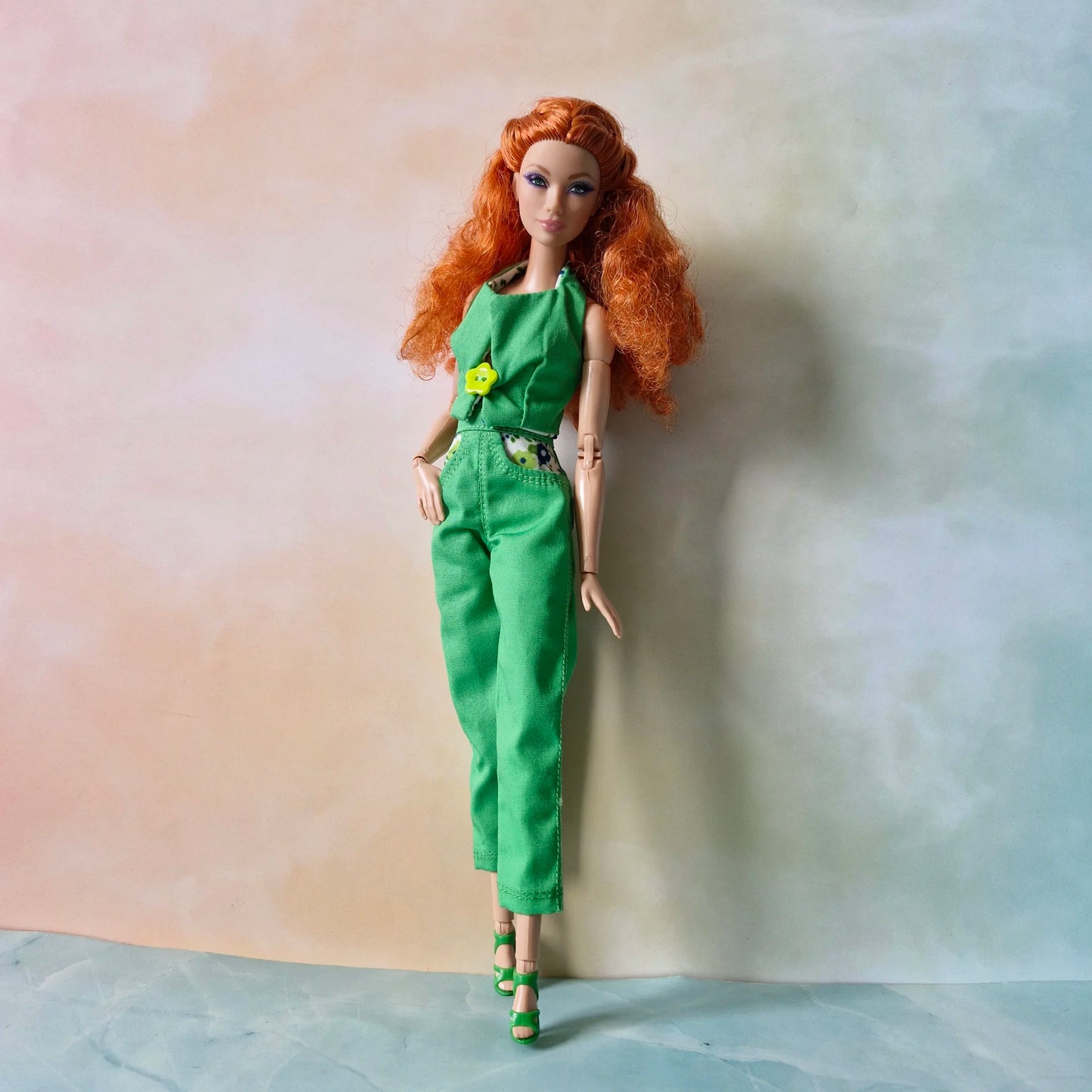 Handmade Reversible Top & Green Pants Set for 11.5 Inch Fashion Dolls