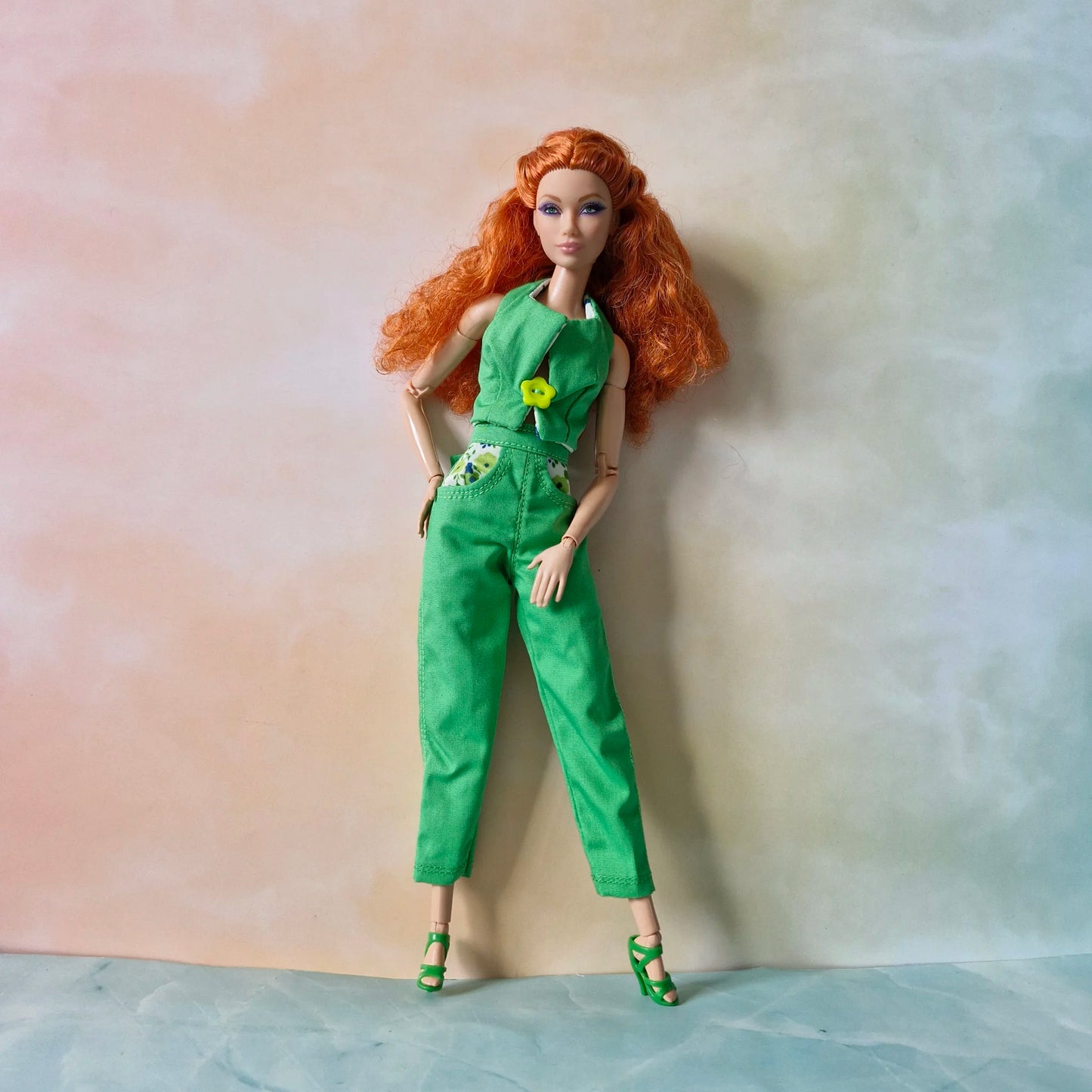 Handmade Reversible Top & Green Pants Set for 11.5 Inch Fashion Dolls