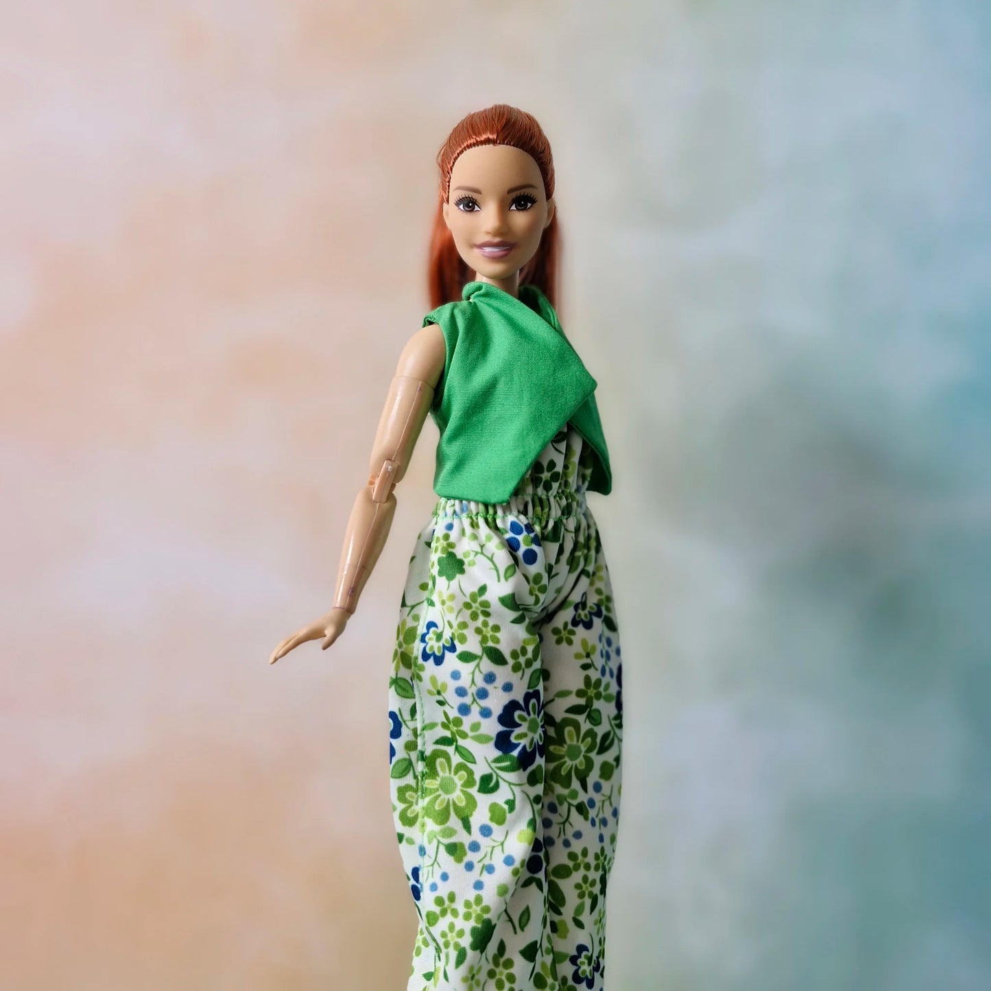 Handmade Floral Jumpsuit & Vest Set for Curvy Fashion Dolls