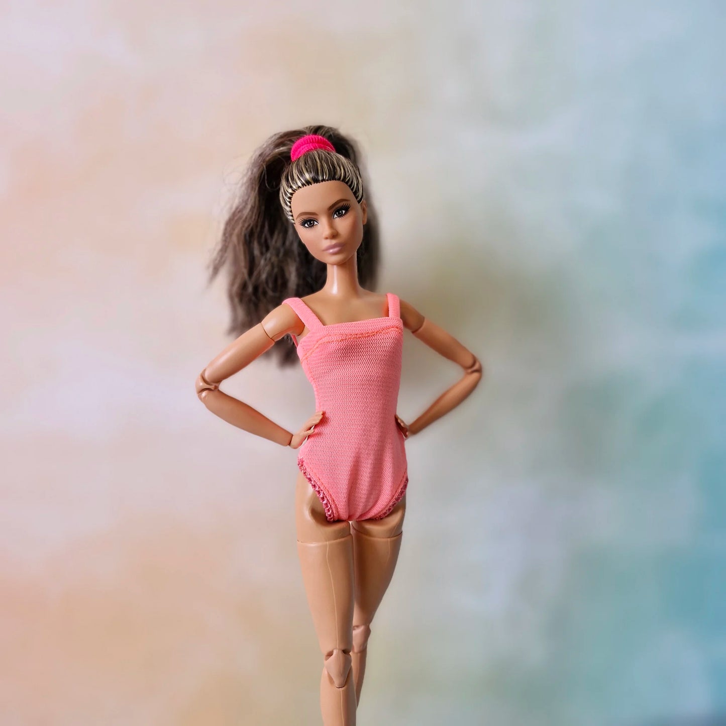 Handmade Ballet Practice Outfit for Barbie Dolls - Pink Leotard & White Lace Skirt