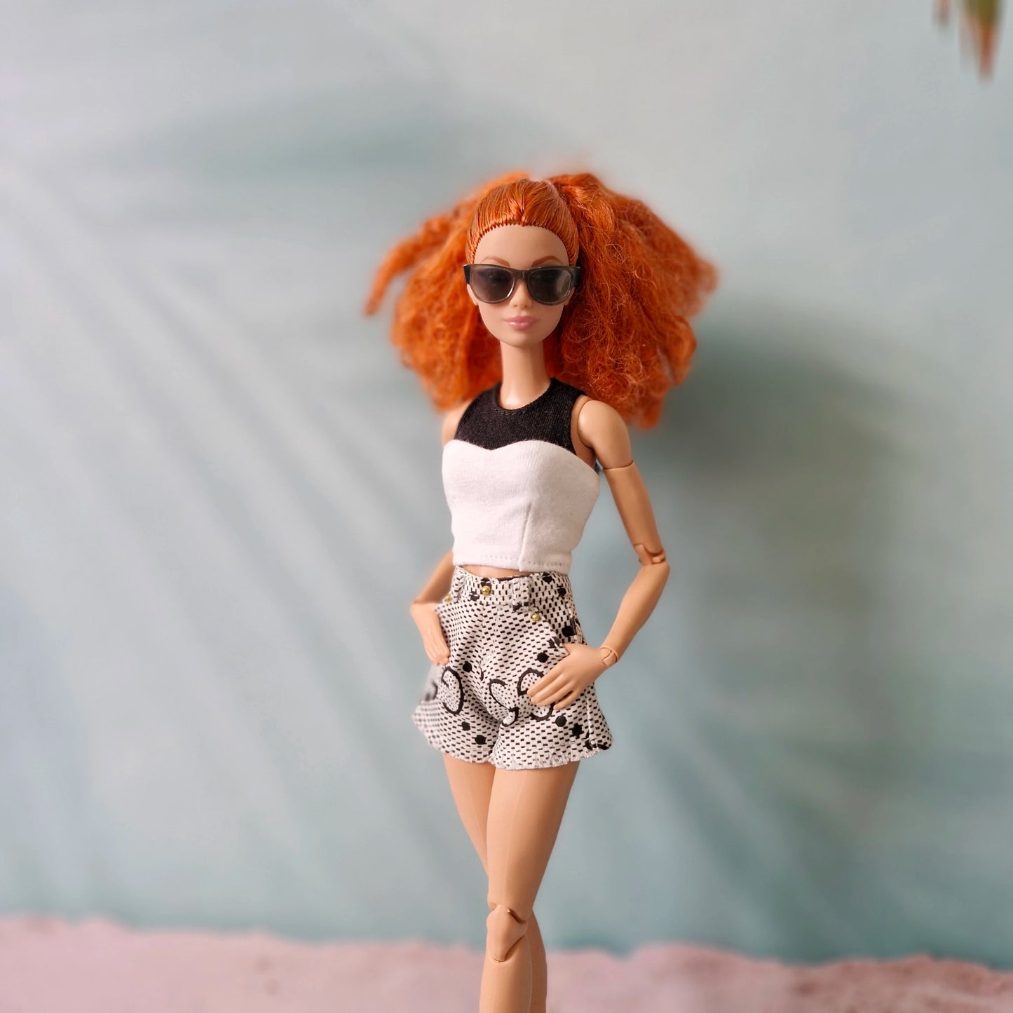 "Street Style" Barbie Clothes: Black & White Top and Printed Shorts