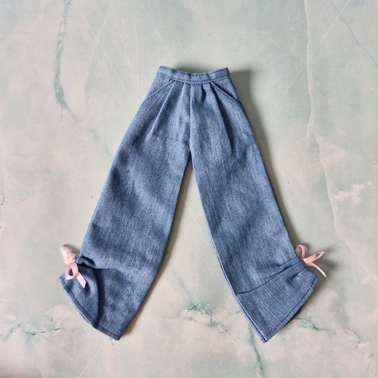 "Sweet Denim" Barbie Clothes Set | Pink Bow Jeans & Puff Sleeve Top