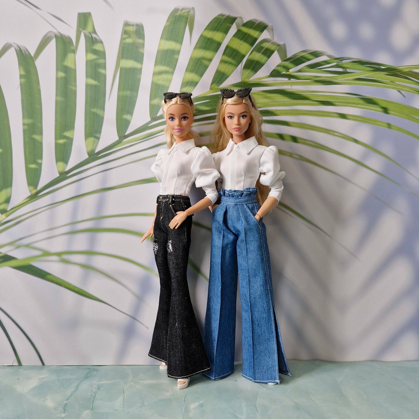 White Puff-Sleeve Top & Denim Jeans Clothes for Barbie