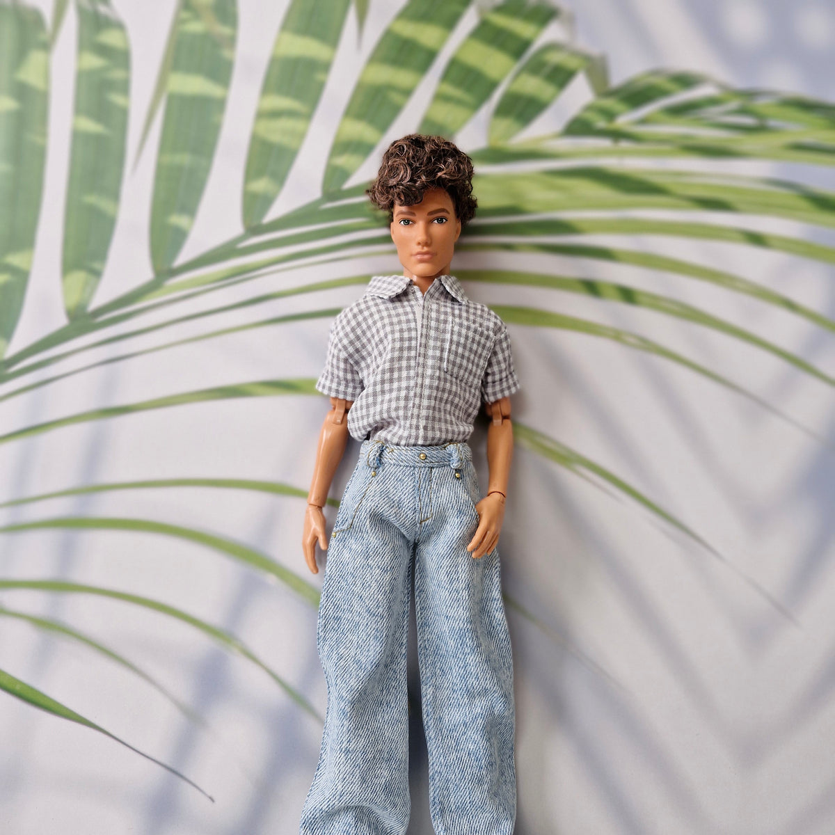 Handmade Gingham Shirt & Wide Leg Pants for Ken