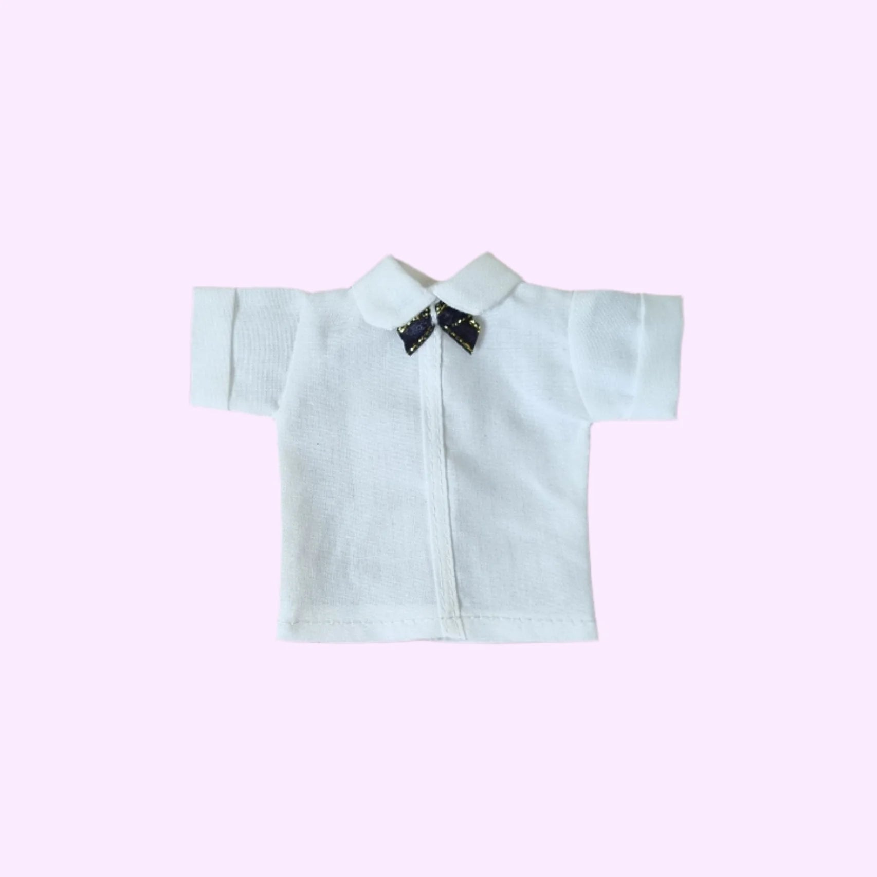White short-sleeve shirt with black bow tie with gold dots for Barbie/Ken doll