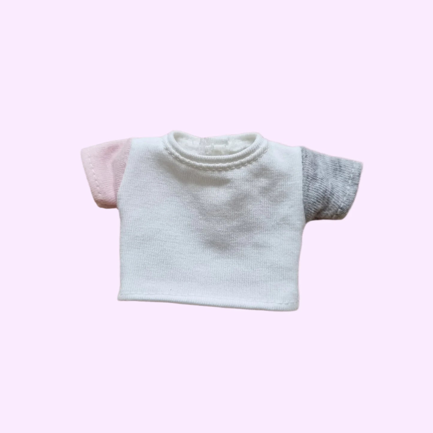 White t-shirt with pink and grey sleeves for Barbie doll