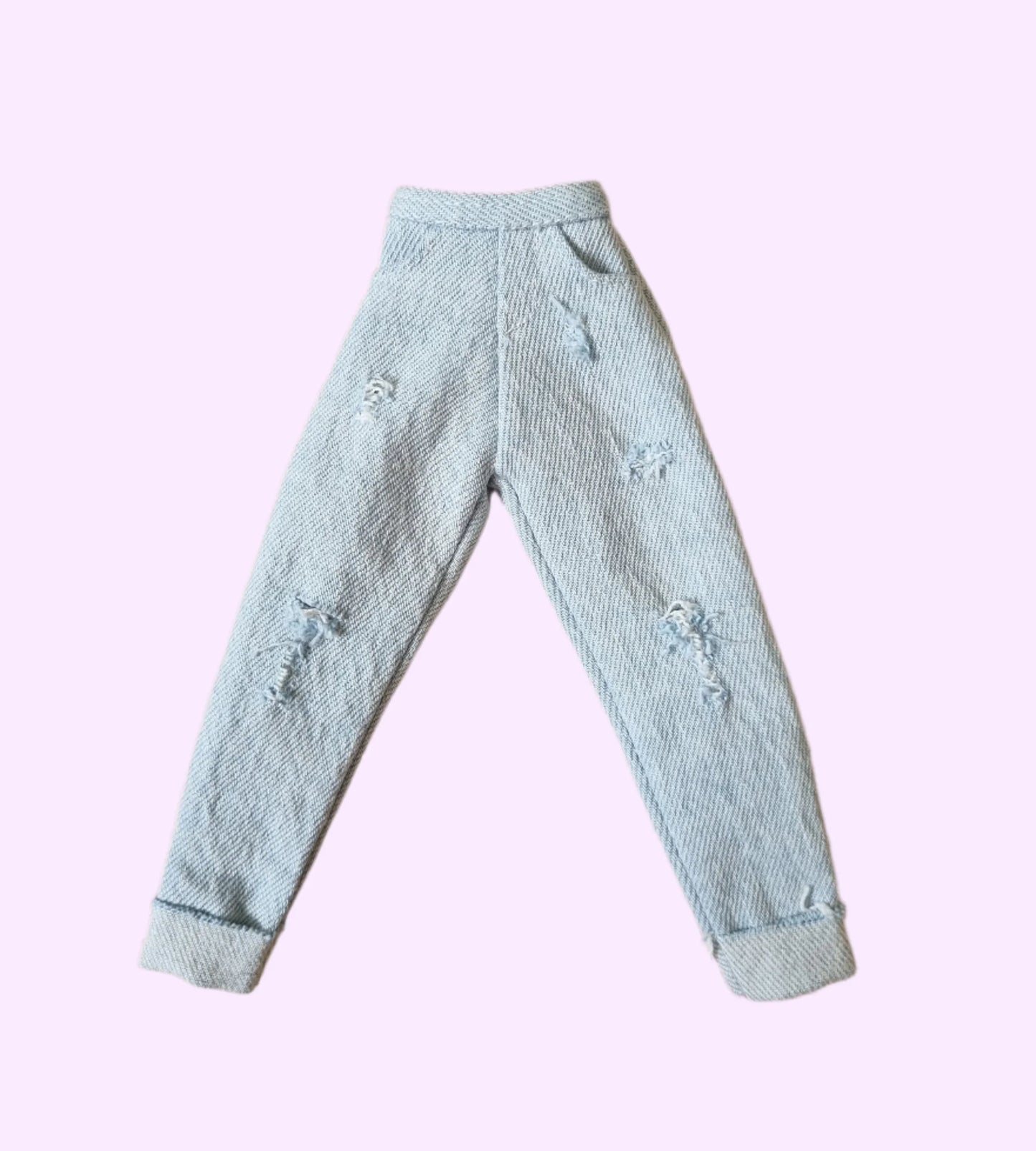 Light blue ripped cuffed jeans for Barbie doll