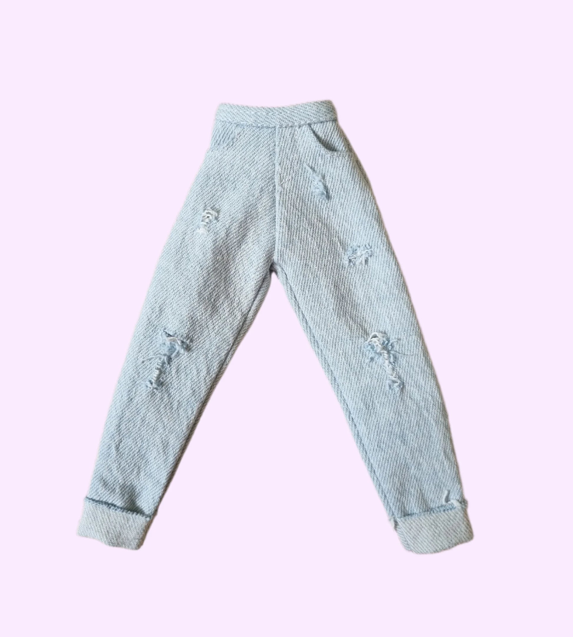 Light blue ripped cuffed jeans for Barbie doll