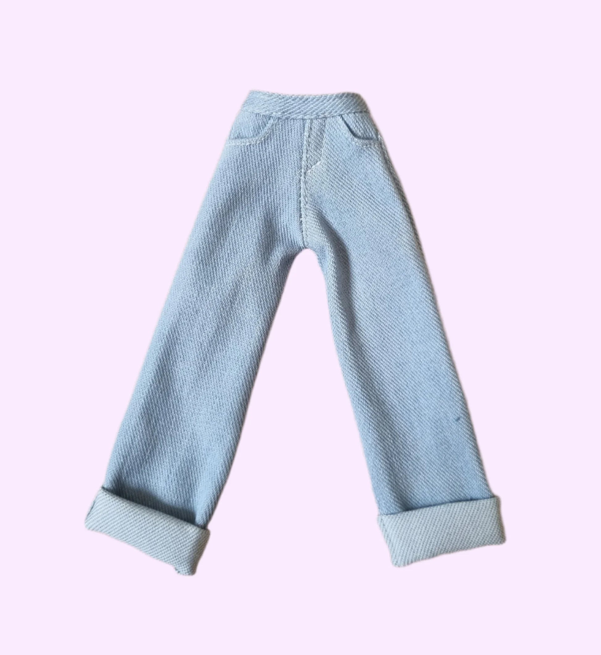 Plain light blue cuffed jeans for Barbie doll