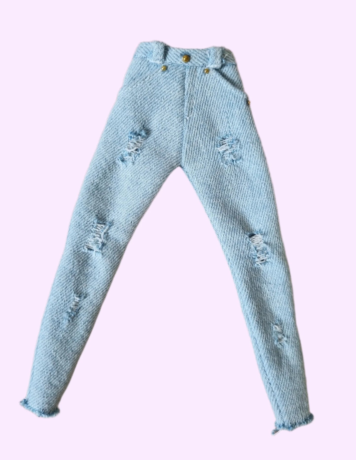 Light blue ripped frayed hem jeans for Barbie doll