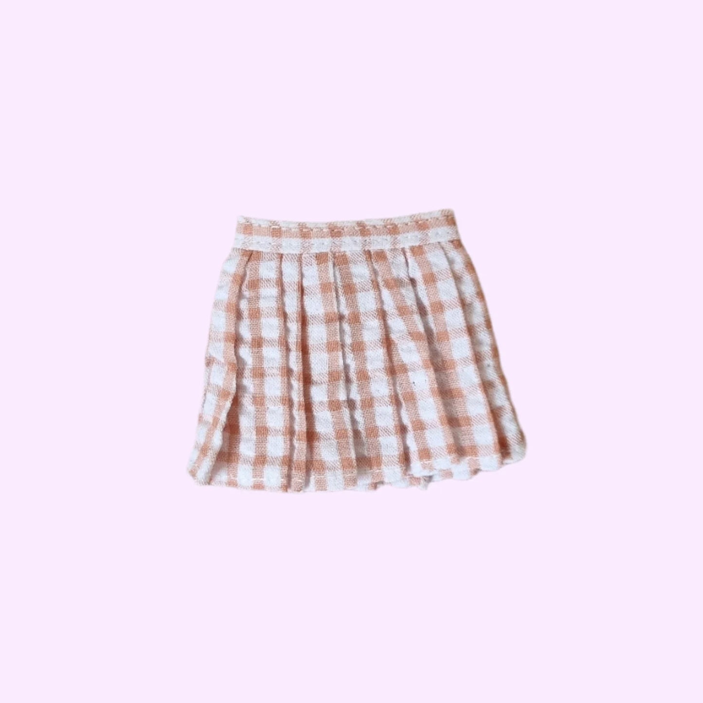 White T-Shirt and Pink Plaid Pleated Skirt Set for Barbie