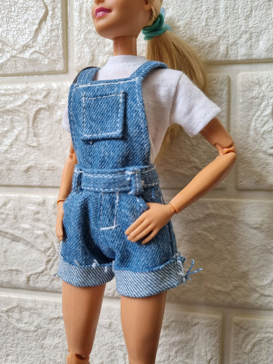 Doll denim overalls short for 11.5 inch dolls clothes.