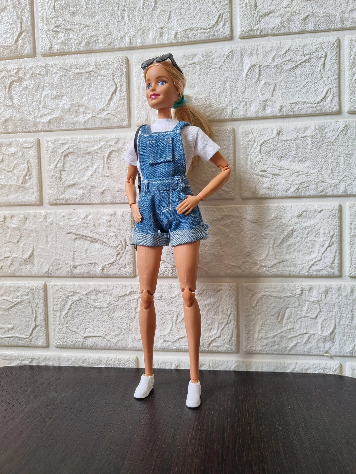 Doll denim overalls short for 11.5 inch dolls clothes.