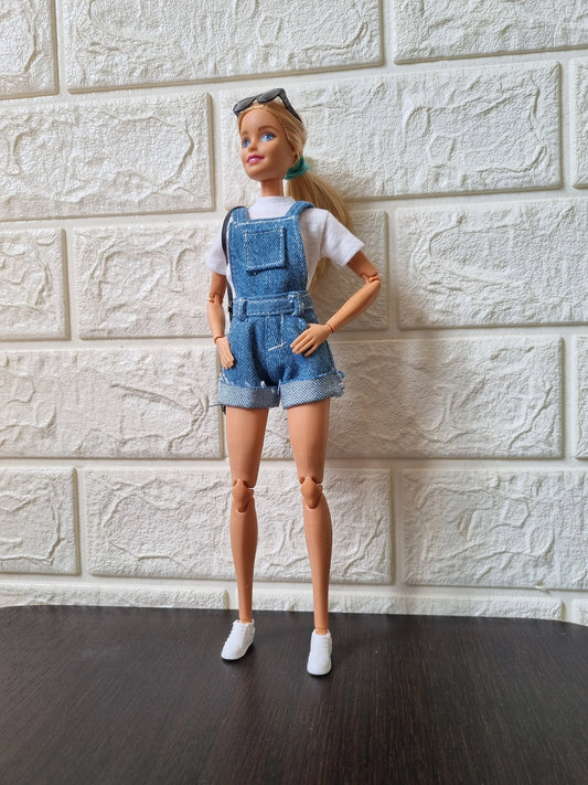 Doll denim overalls short for 11.5 inch dolls clothes.