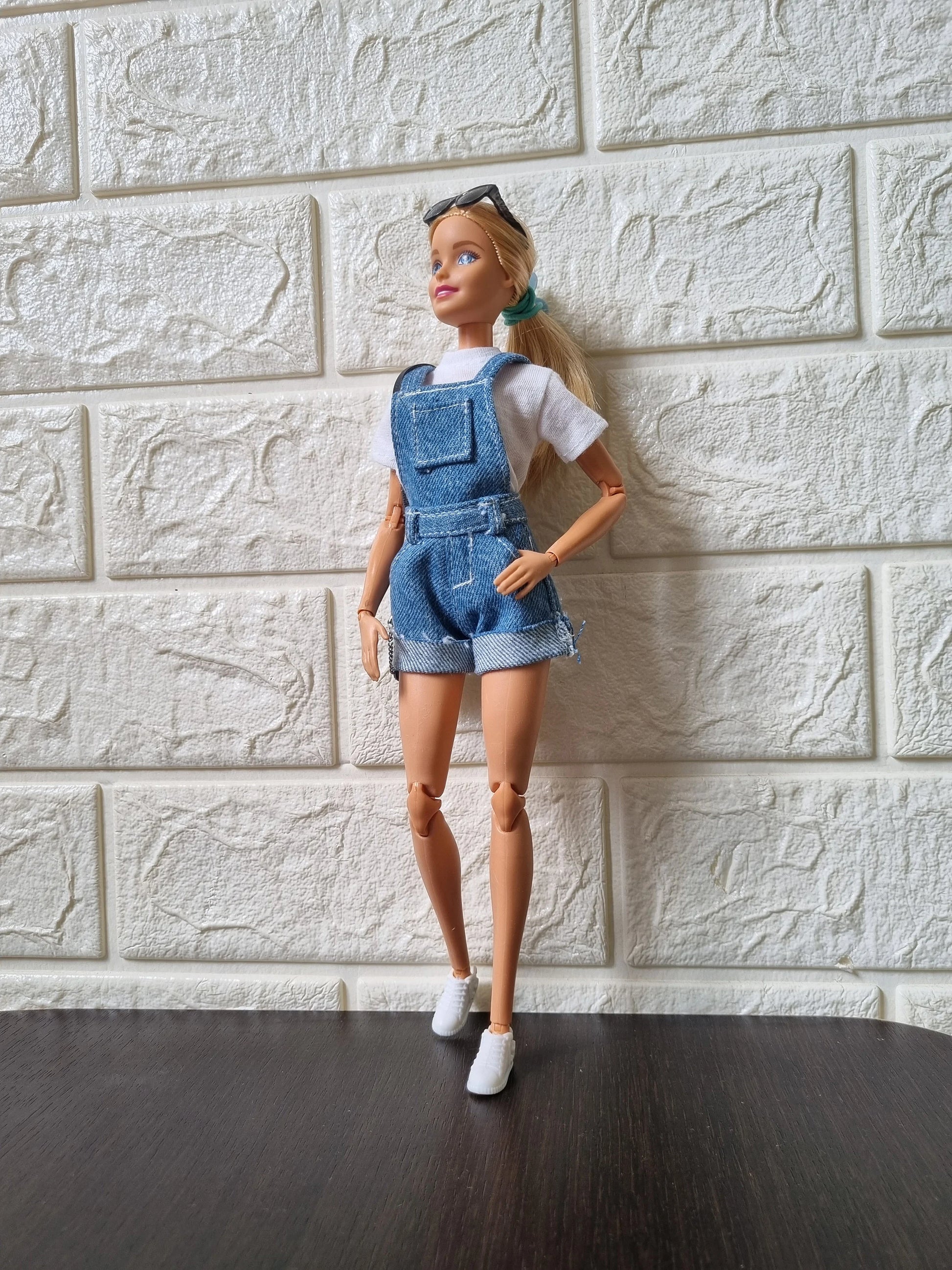 Doll denim overalls short for 11.5 inch dolls clothes.