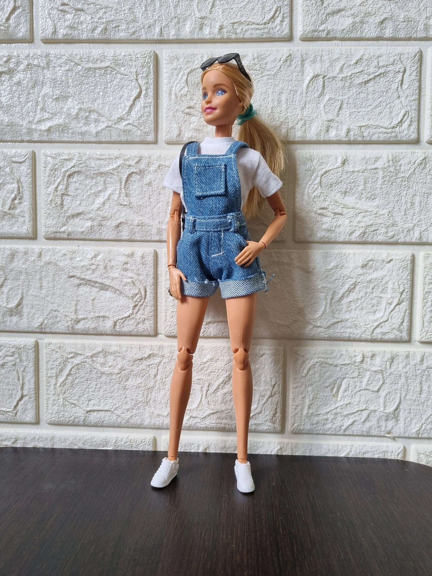 Doll denim overalls short for 11.5 inch dolls clothes.