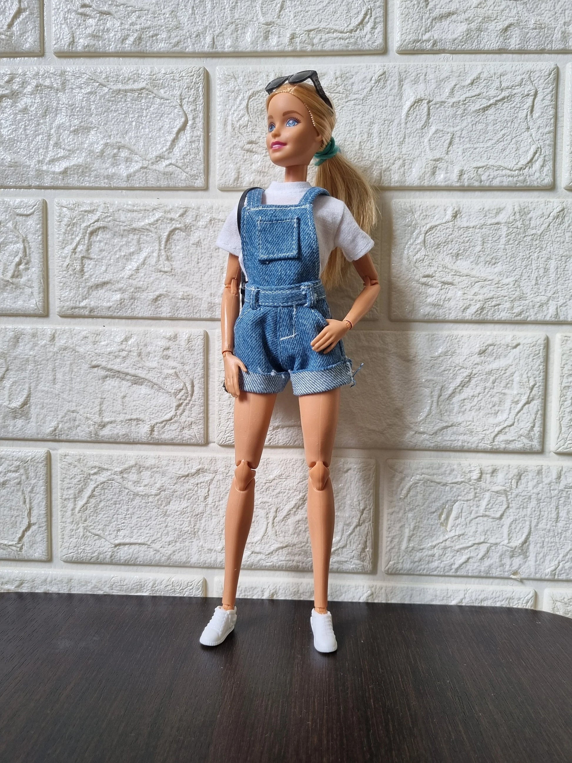 Doll denim overalls short for 11.5 inch dolls clothes.
