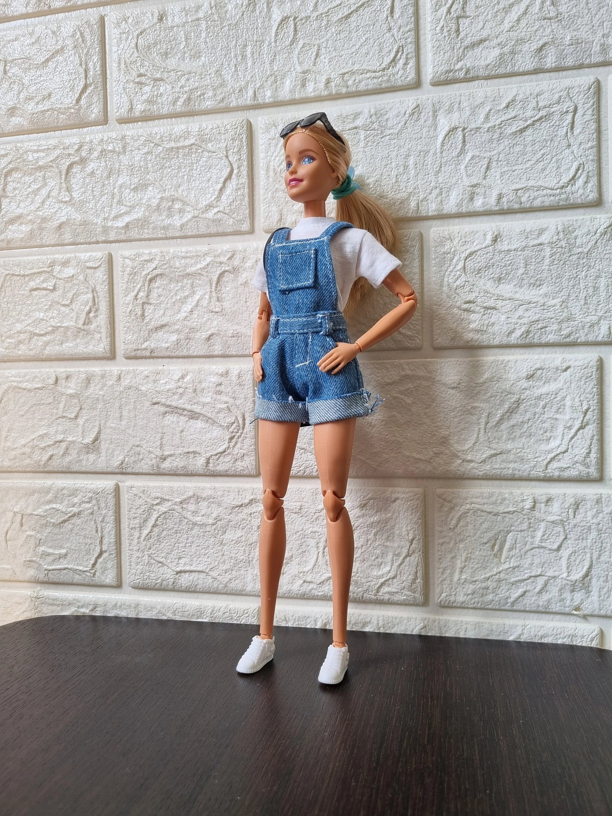 Doll denim overalls short for 11.5 inch dolls clothes.