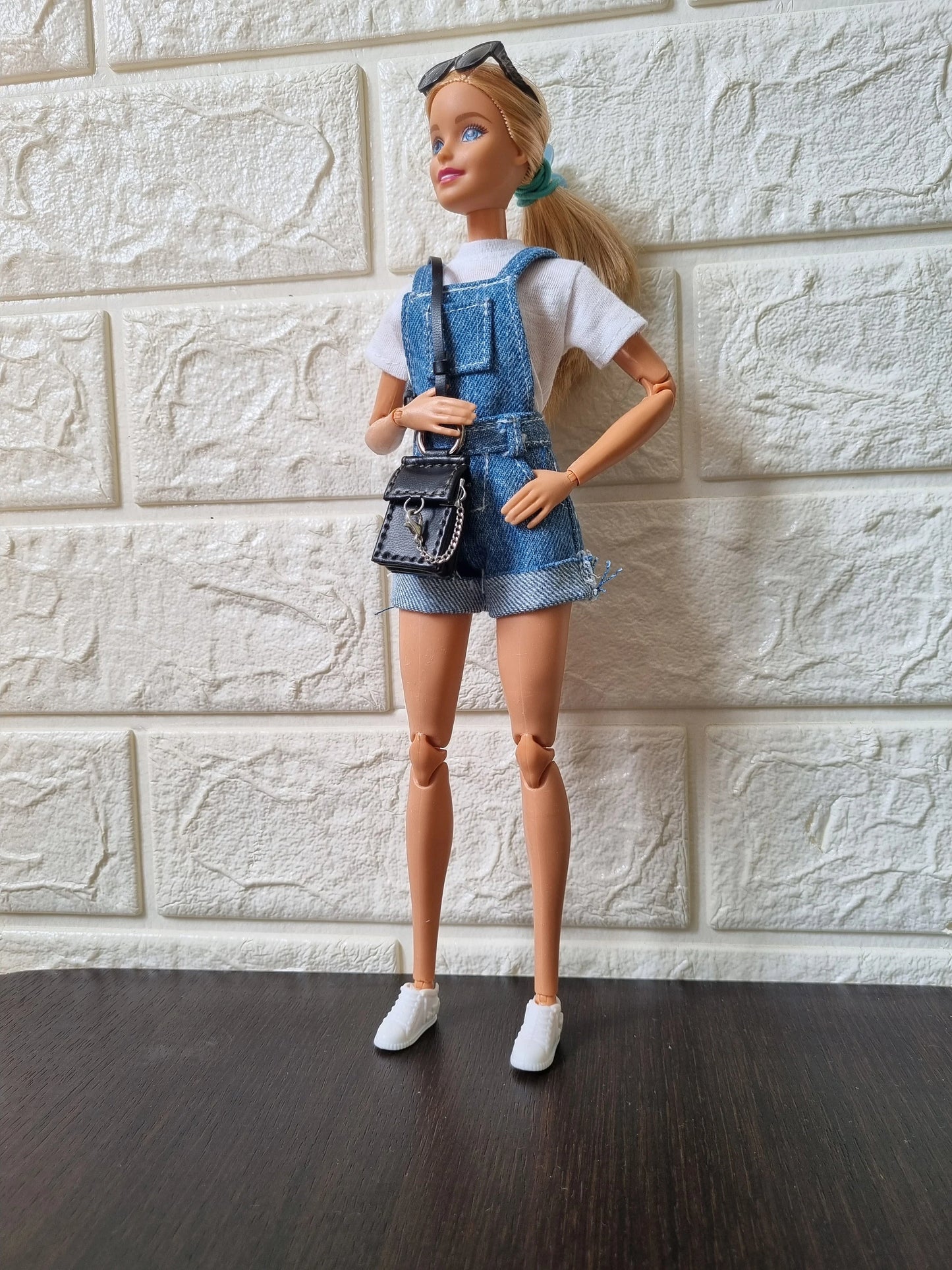 Doll denim overalls short for 11.5 inch dolls clothes.