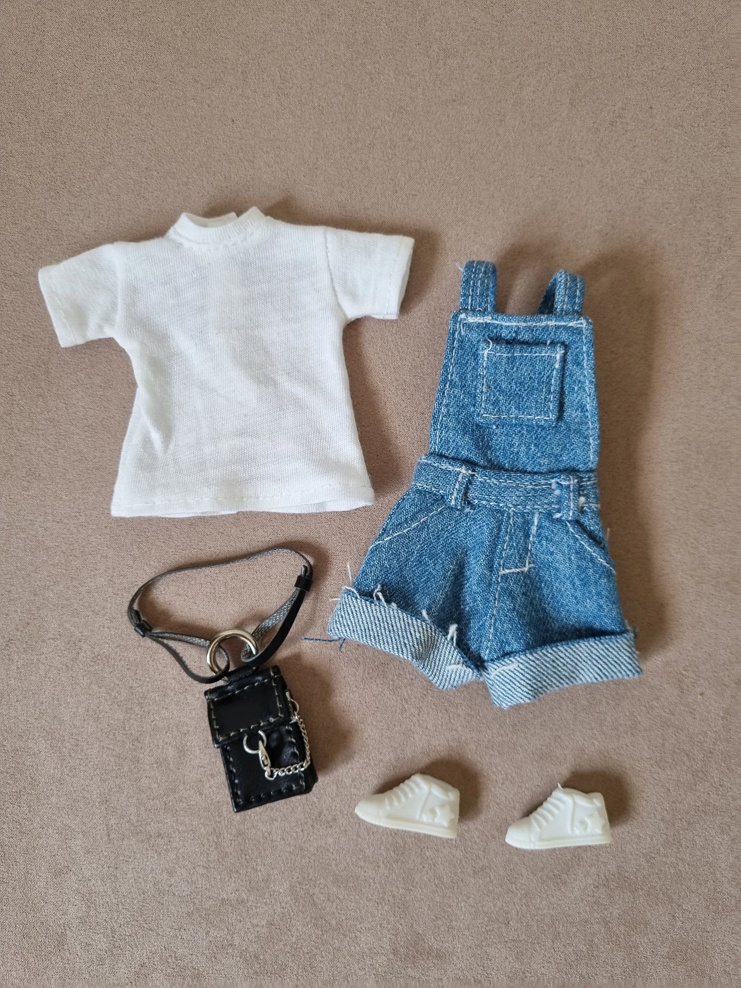 Doll denim overalls short for 11.5 inch dolls clothes.