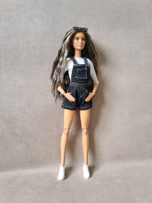 Overall short handmade for barbie , 11.5" doll clothes.