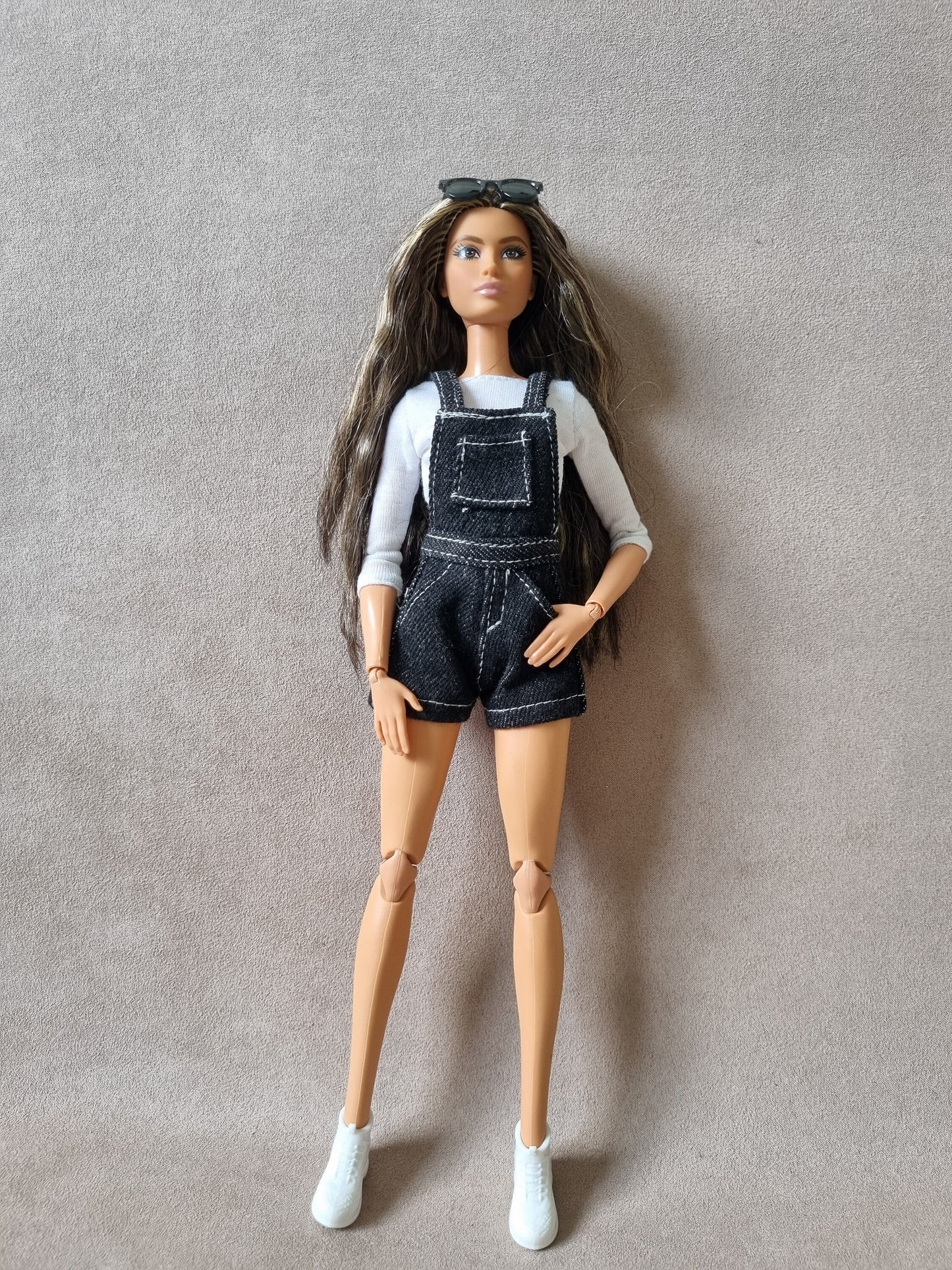 Overall short handmade for barbie , 11.5" doll clothes.