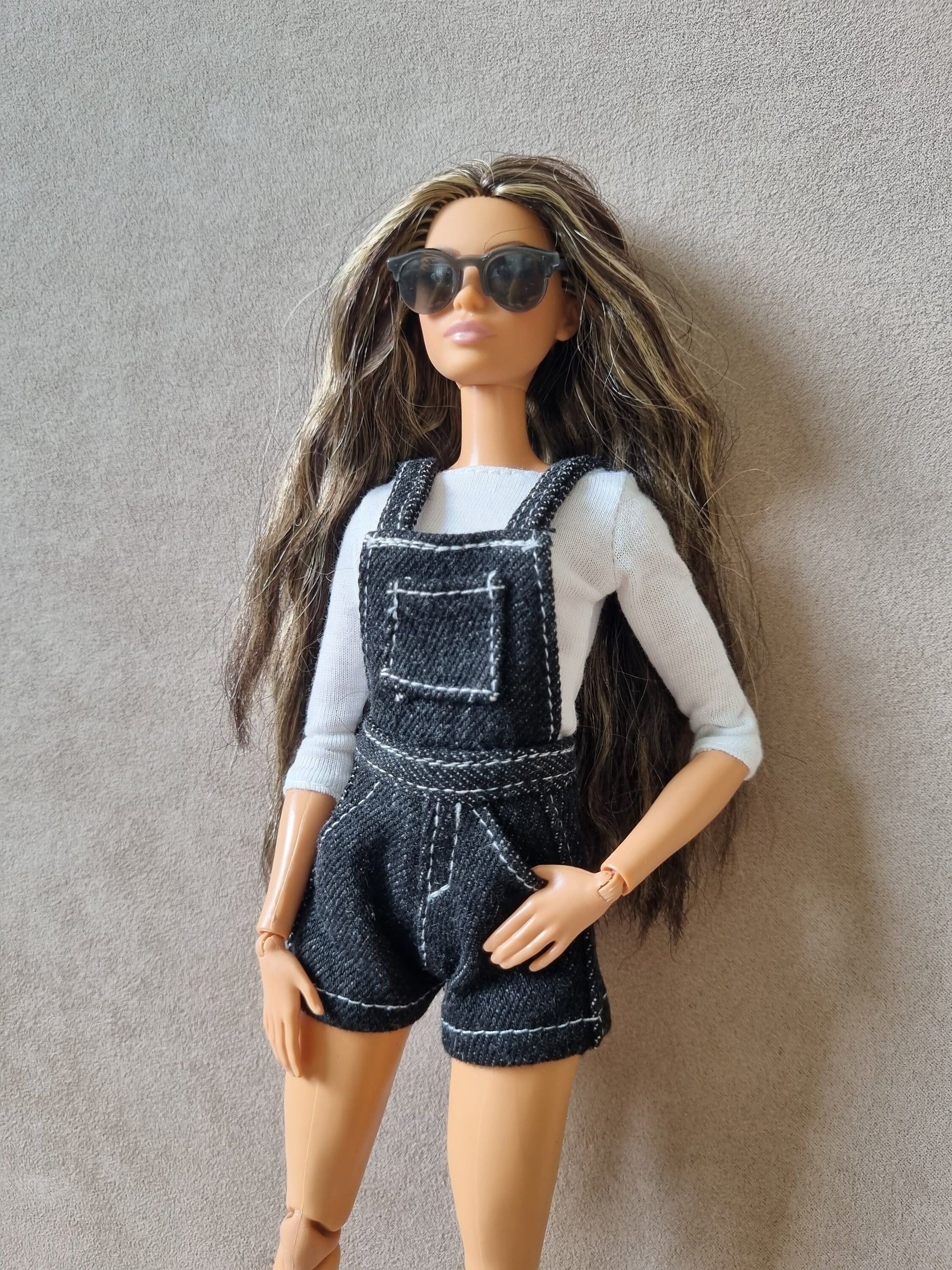 Overall short handmade for barbie , 11.5" doll clothes.