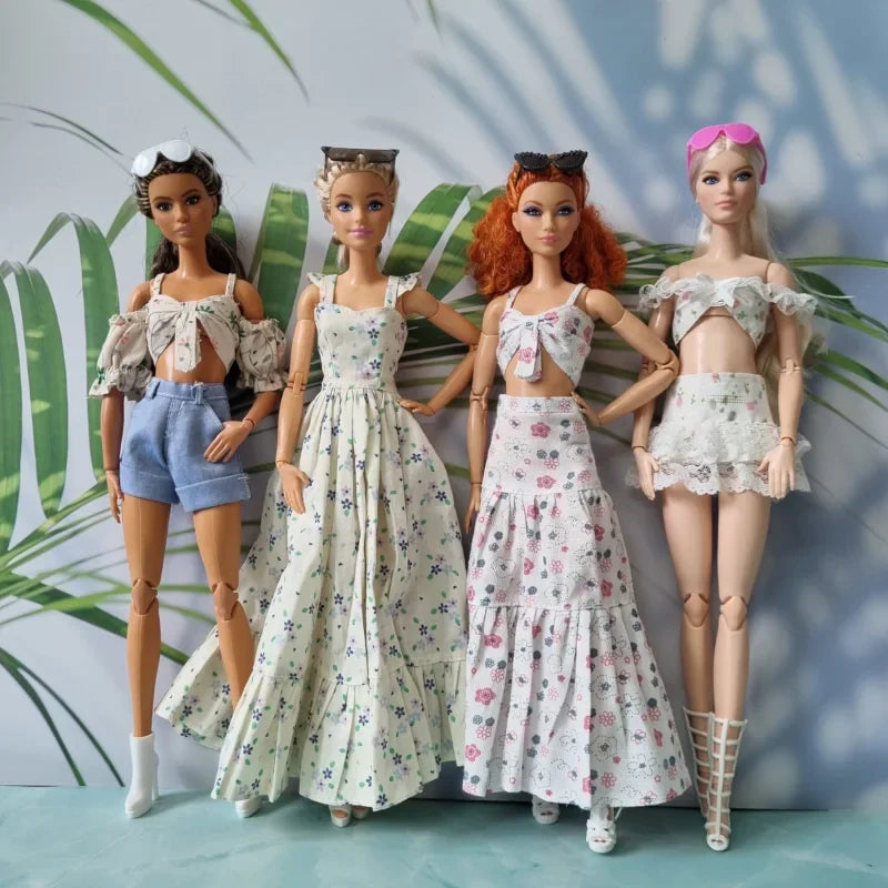 four barbie wear dress and crotop short jeans