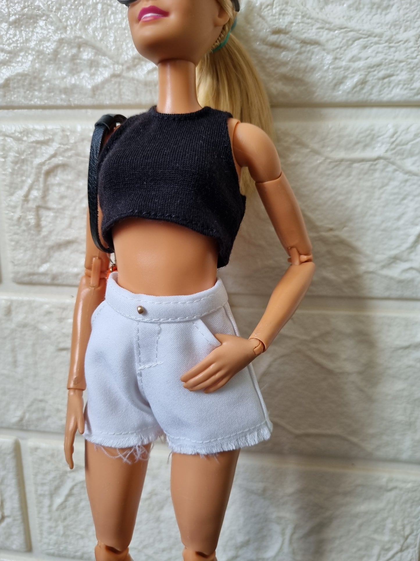 White , black croptop and white Skirt , Short for Barbie