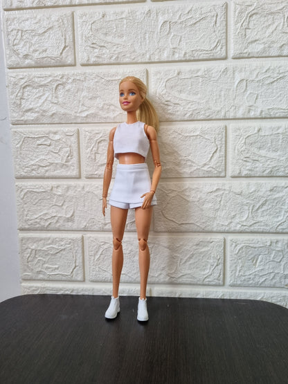 White , black croptop and white Skirt , Short for Barbie