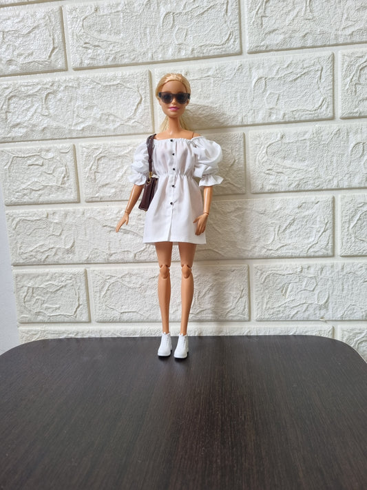 White and Black Shirt Dress for barbie, 11.5' doll