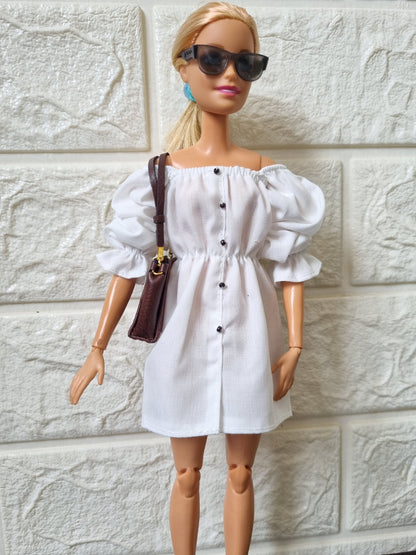 White and Black Shirt Dress for barbie, 11.5' doll