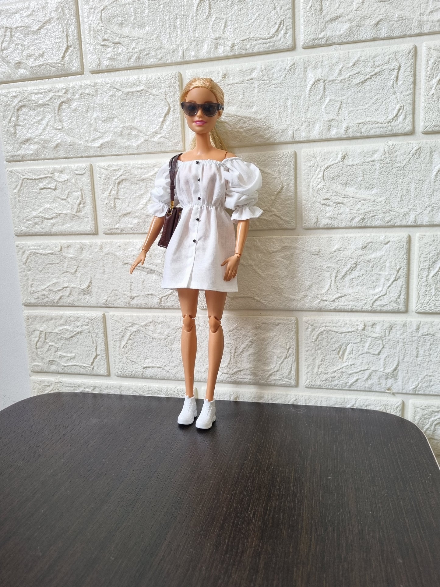 White and Black Shirt Dress for barbie, 11.5' doll