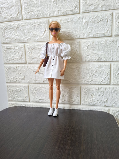 White and Black Shirt Dress for barbie, 11.5' doll