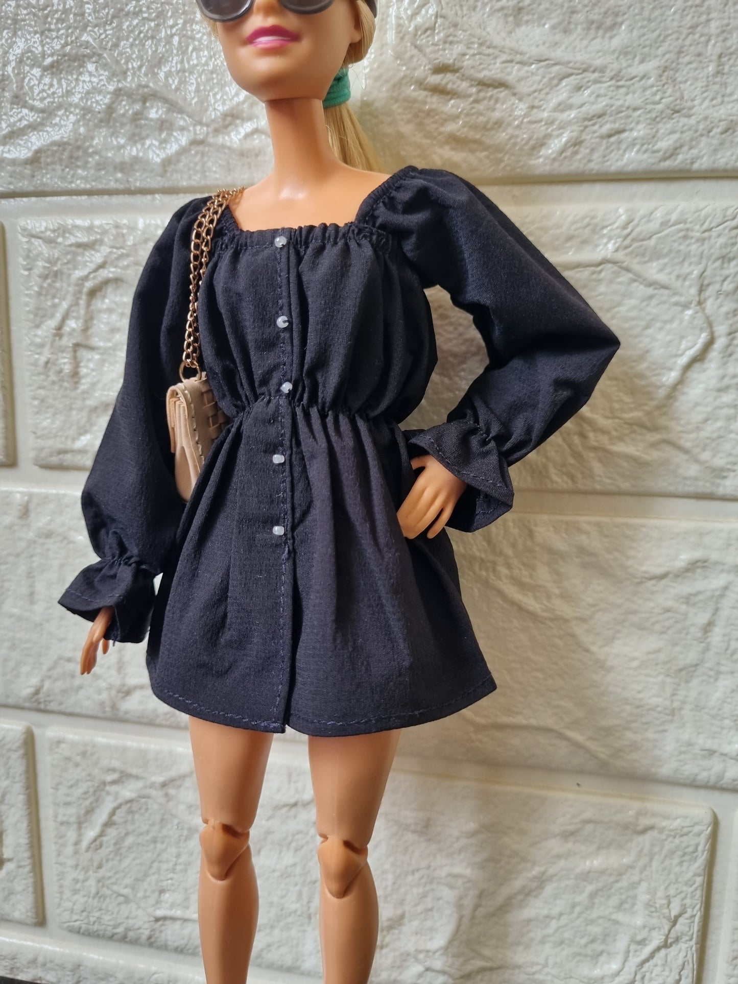 White and Black Shirt Dress for barbie, 11.5' doll