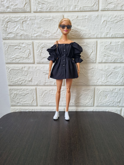 White and Black Shirt Dress for barbie, 11.5' doll