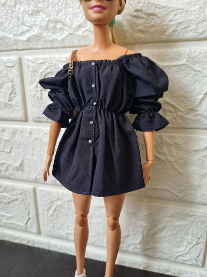 White and Black Shirt Dress for barbie, 11.5' doll