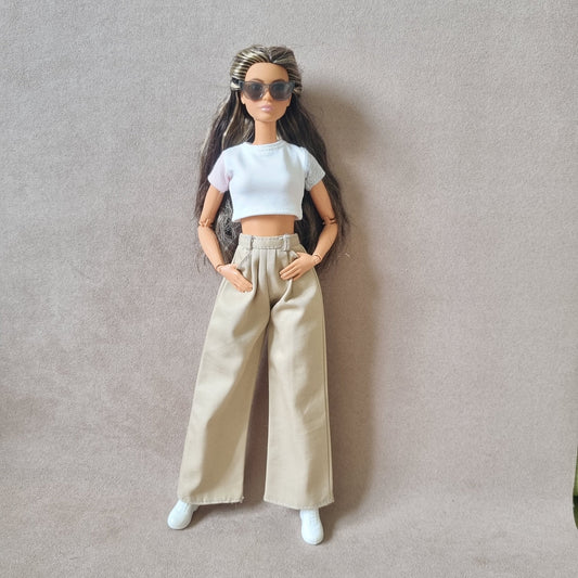 White top and Pants handmade for Barbie doll.