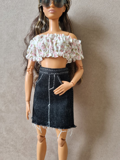 Off shoulder top and Skirt Jean for barbie