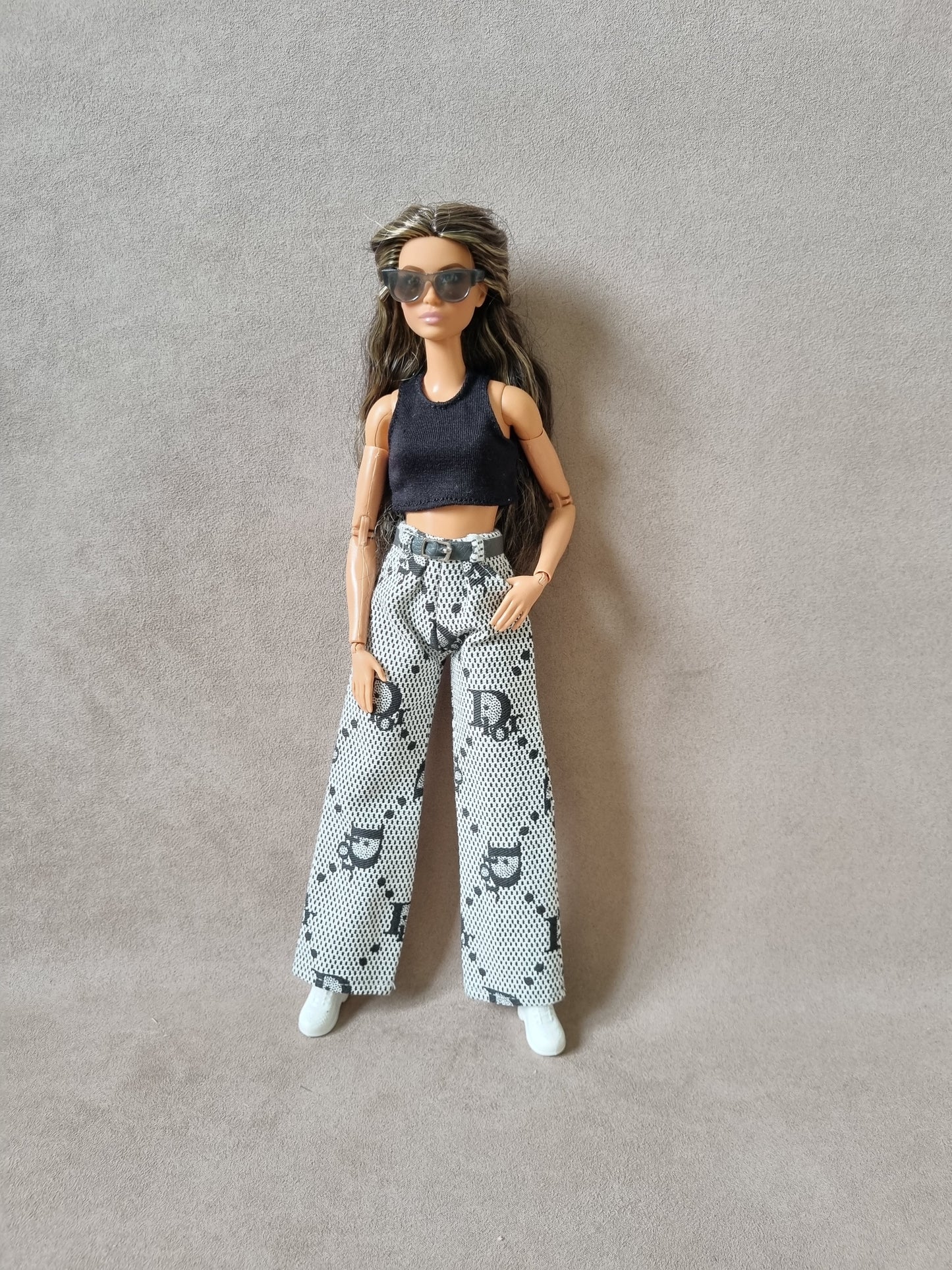 White , black top and Pants for Barbie