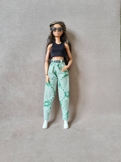 White , black top and Pants for Barbie