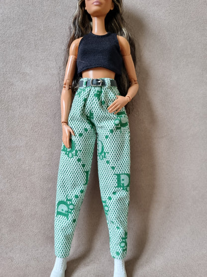 White , black top and Pants for Barbie